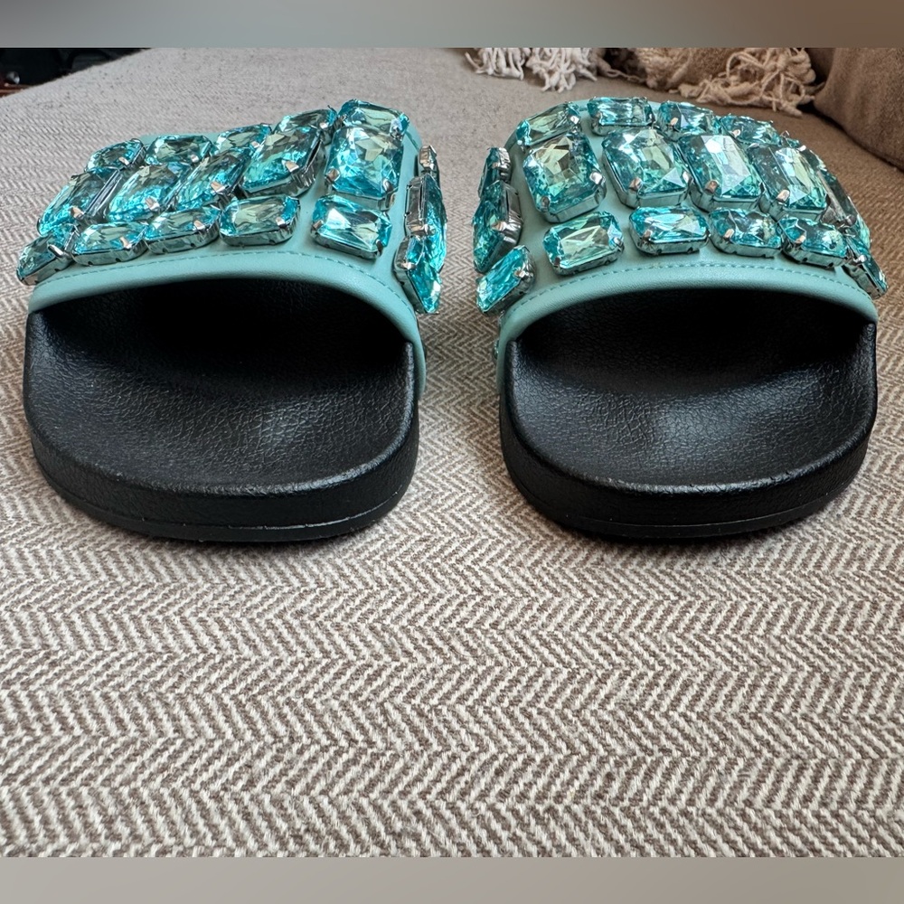 Botkier “Freda” Seafoam Rhinestone Slide Sandals - Size 39/8 - Picture 5 of 15